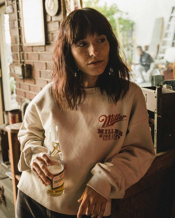 Junk Food Clothing Women's Miller High Life Racing Cropped Flea Market Fleece Sand