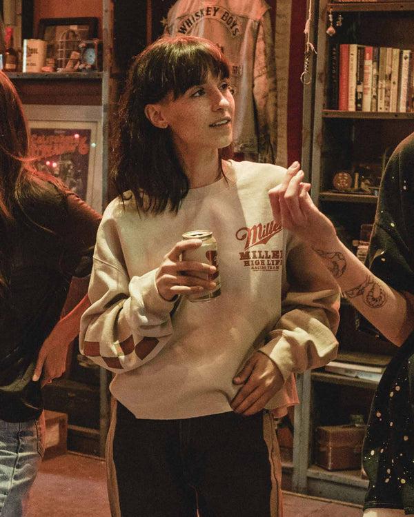 Junk Food Clothing Women's Miller High Life Racing Cropped Flea Market Fleece Sand