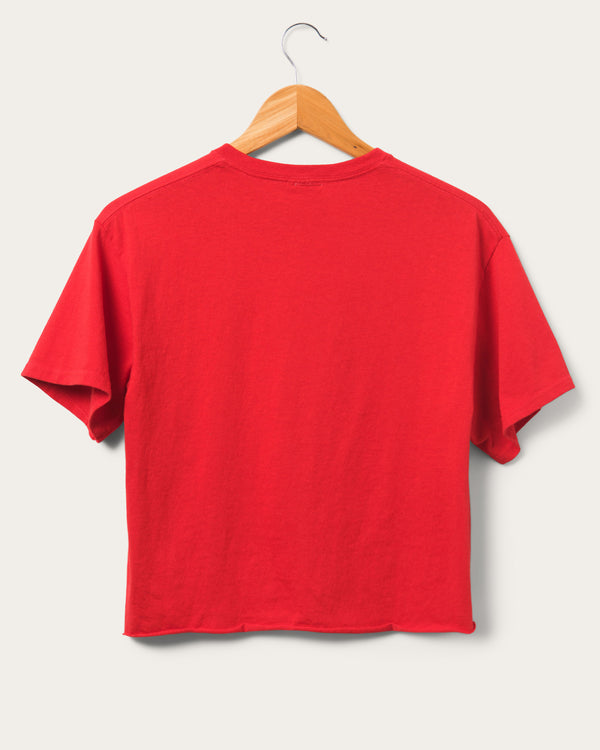 Junk Food Clothing Women's Miller High Life Racing Logo Cropped Flea Market Tee Red