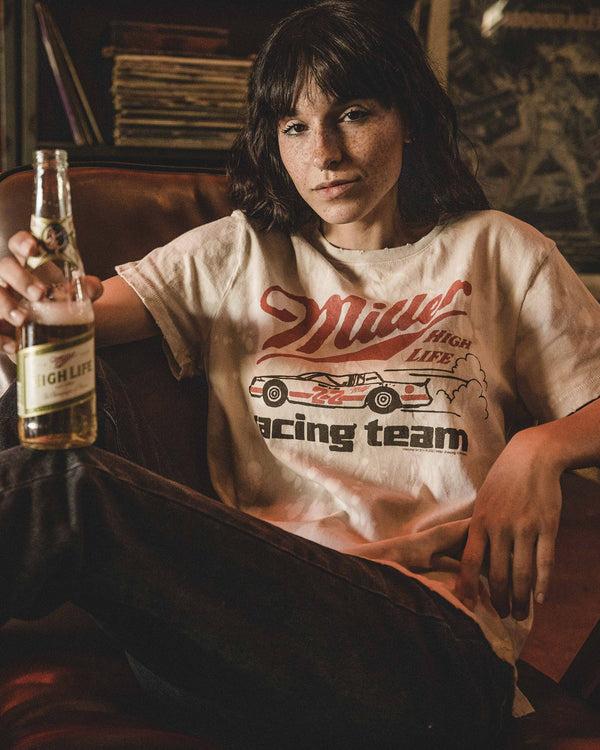 Junk Food Clothing Women's Miller High Life Racing Team Vintage Tee Birch Bleach