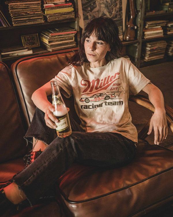 Junk Food Clothing Women's Miller High Life Racing Team Vintage Tee Birch Bleach