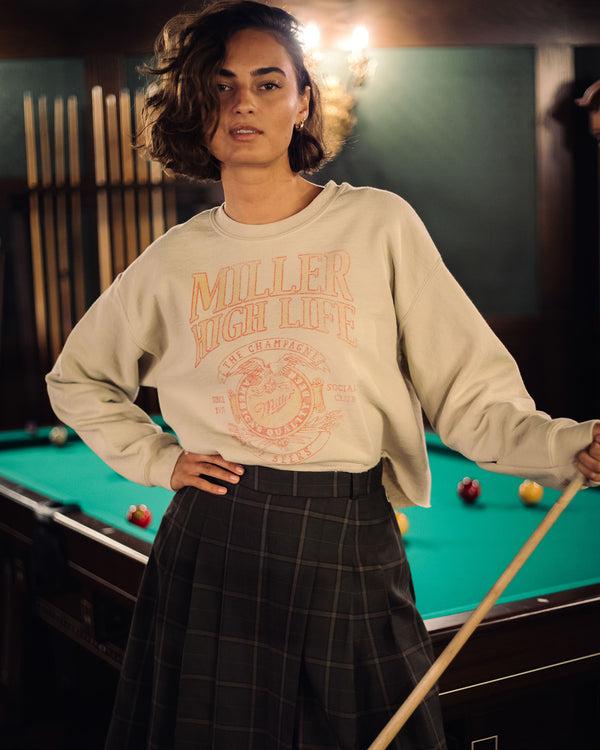 Junk Food Clothing Women's Miller High Life Sportsman's Club Fleece Crop Sand