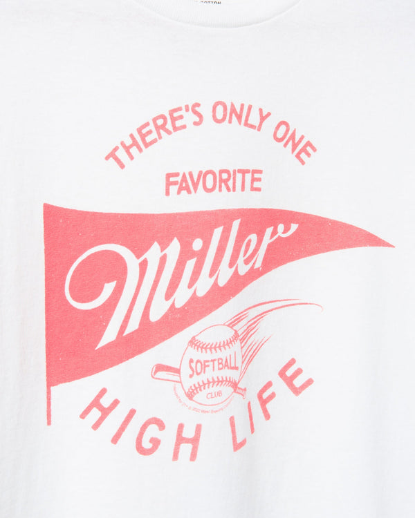 Junk Food Clothing Women's Miller High Life Sportsman's Club Softball Flea Market Crop Tee White