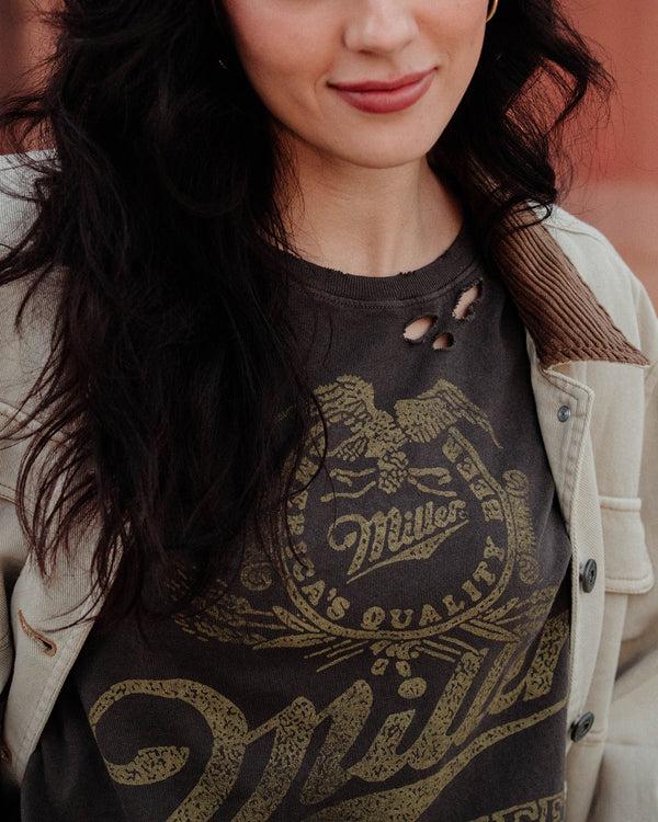 Junk Food Clothing Women's Miller High Life Vintage Destroy Tee Coffee