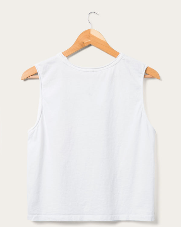 Junk Food Clothing Women's Miller High Life Yellow Car Checkers Cropped Muscle Tank Vintage White