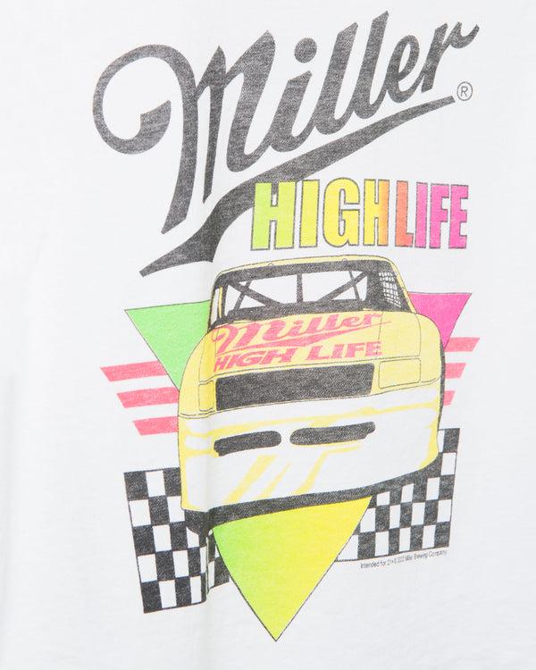 Junk Food Clothing Women's Miller High Life Yellow Car Checkers Cropped Muscle Tank Vintage White