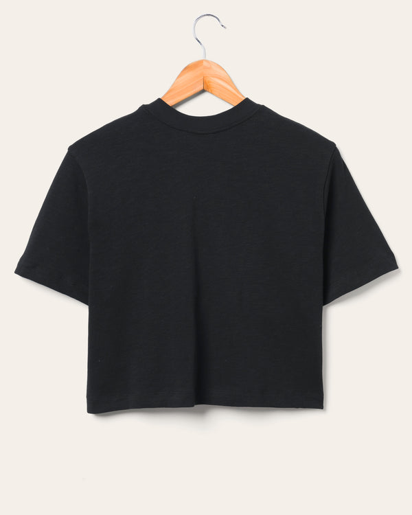 Junk Food Clothing Women's Miller Lite Texas Mock Neck Crop Tee Black