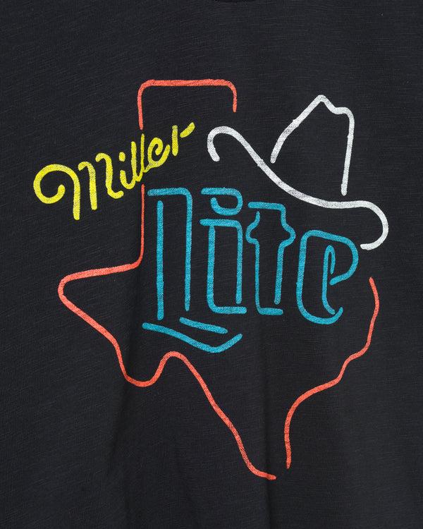 Junk Food Clothing Women's Miller Lite Texas Mock Neck Crop Tee Black