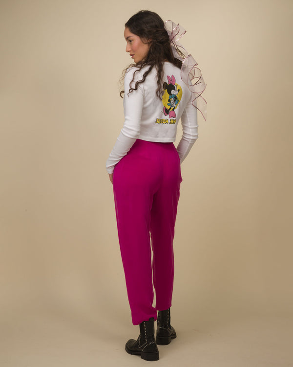 Junk Food Clothing Women's Minnie Mouse Long Sleeve Baby Crop White