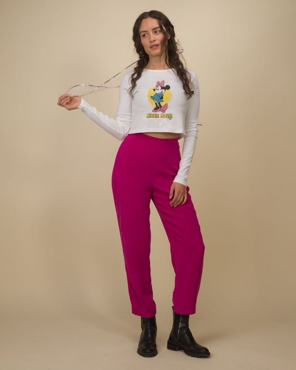 Junk Food Clothing Women's Minnie Mouse Long Sleeve Baby Crop White