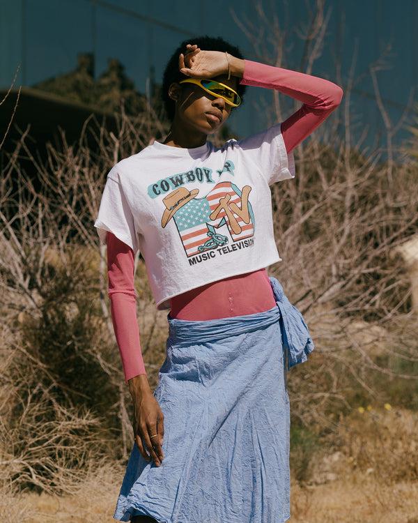 Junk Food Clothing Women's MTV Cowboy Up Flea Market Crop Tee White