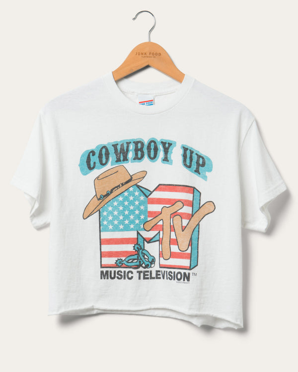 junk food clothing Women's MTV Cowboy Up Flea Market Crop Tee White