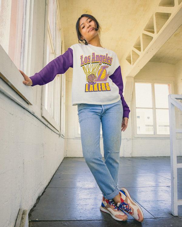 Junk Food Clothing Women's NBA Los Angeles Lakers Contrast Long Sleeve Crew Purple/Sugar