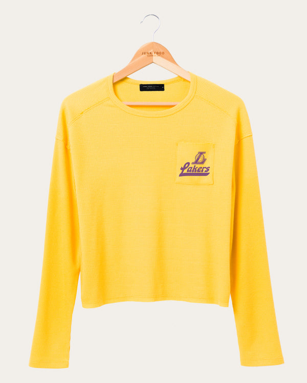 junk food clothing Women's NBA Los Angeles Lakers Long Sleeve Pocket Thermal Mustard