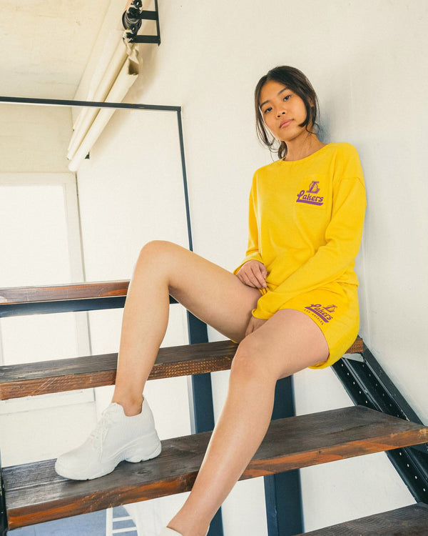Junk Food Clothing Women's NBA Los Angeles Lakers Thermal Fabric Mix Short Mustard