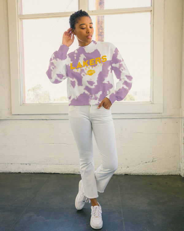Junk Food Clothing Women's NBA Los Angeles Lakers Tie Dye Mock Neck Fleece Purple