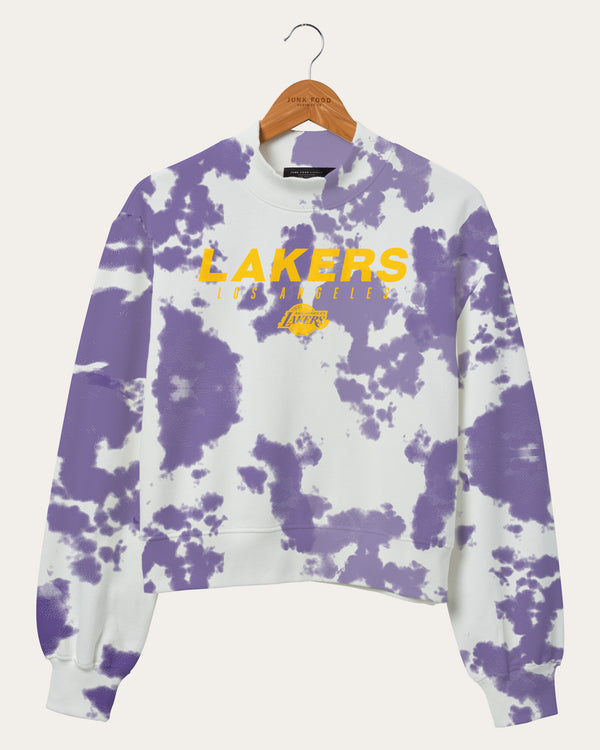 junk food clothing Women's NBA Los Angeles Lakers Tie Dye Mock Neck Fleece Purple