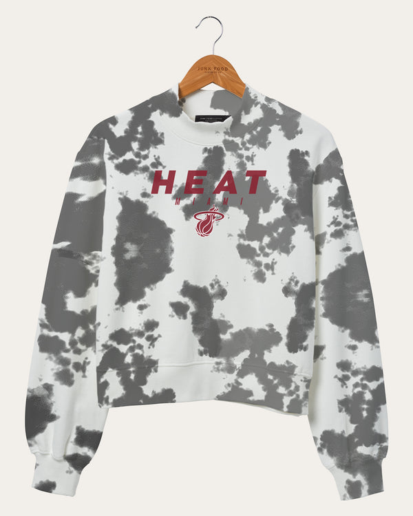 junk food clothing Women's NBA Miami Heat Tie Dye Mock Neck Fleece True Black