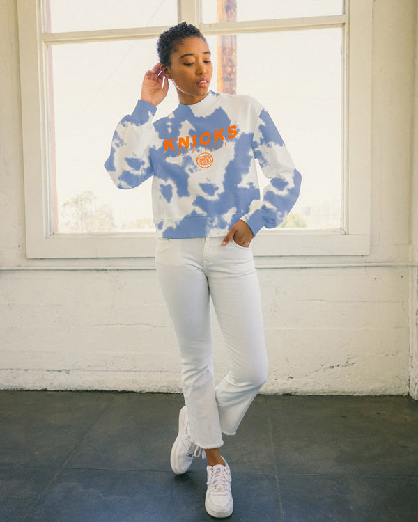 Junk Food Clothing Women's NBA New York Knicks Tie Dye Mock Neck Fleece Liberty