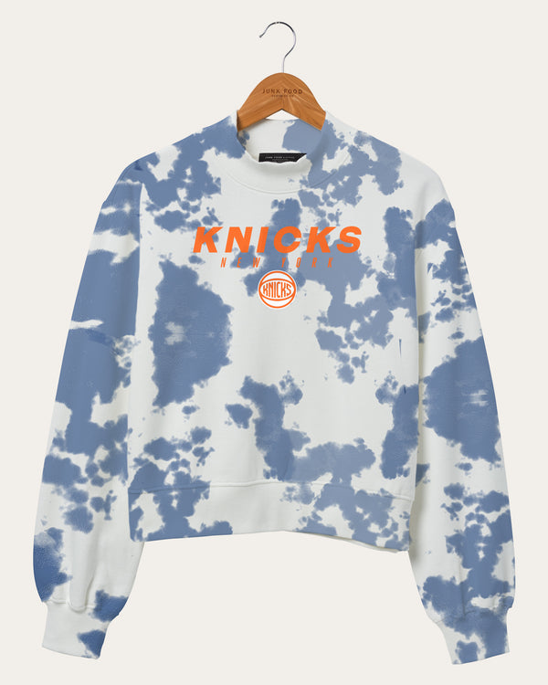 junk food clothing Women's NBA New York Knicks Tie Dye Mock Neck Fleece Liberty