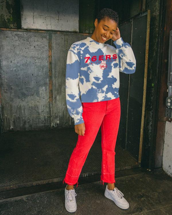 Junk Food Clothing Women's NBA Philadelphia 76ers Tie Dye Mock Neck Fleece Liberty Tie Dye