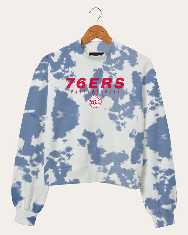 junk food clothing Women's NBA Philadelphia 76ers Tie Dye Mock Neck Fleece Liberty Tie Dye