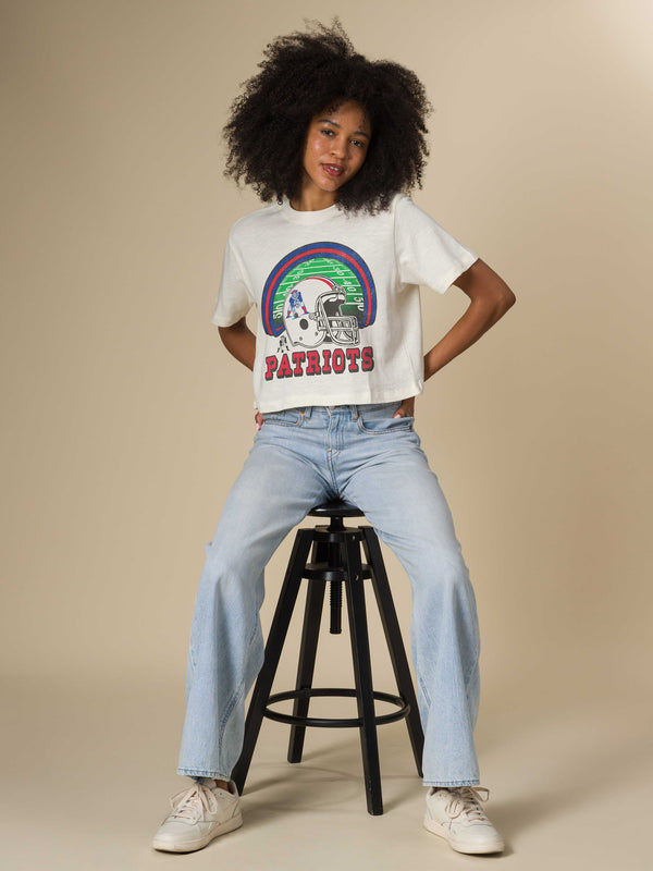 Junk Food Clothing Women's New England Patriots Game Time Mock Neck Crop Tee Vintage White