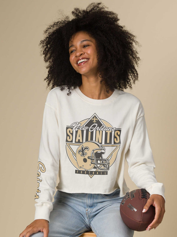 Junk Food Clothing Women's New Orleans Saints Helmet Crop Fleece Vintage White