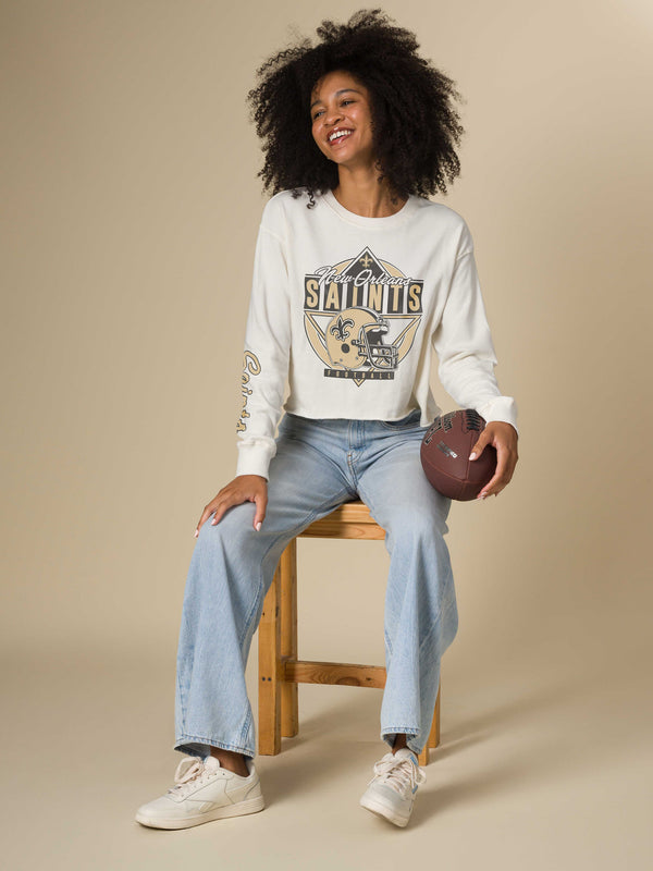 Junk Food Clothing Women's New Orleans Saints Helmet Crop Fleece Vintage White
