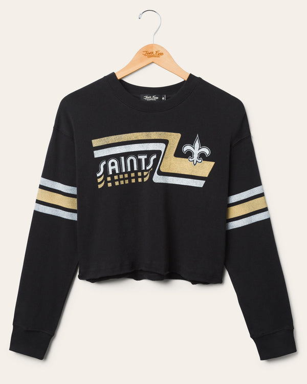 junk food clothing Women's New Orleans Saints Retro Crop Fleece True Black