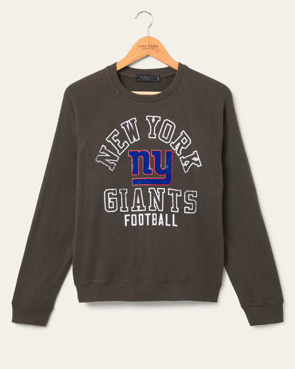 junk food clothing Women's New York Giants Flocked Raglan Crew Fleece Vintage Black