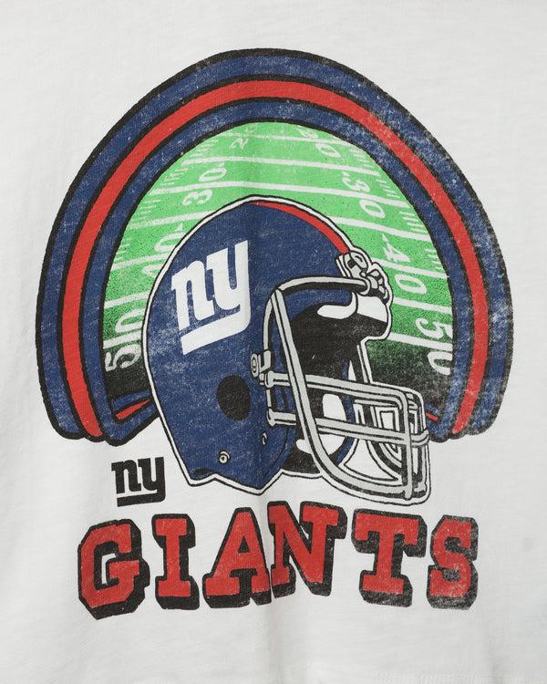 Junk Food Clothing Women's New York Giants Game Time Mock Neck Crop Tee Vintage White