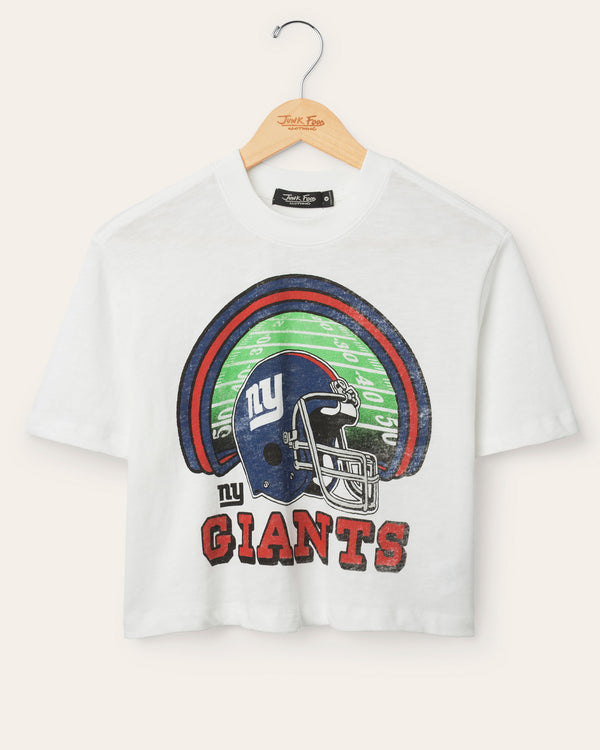 junk food clothing Women's New York Giants Game Time Mock Neck Crop Tee Vintage White