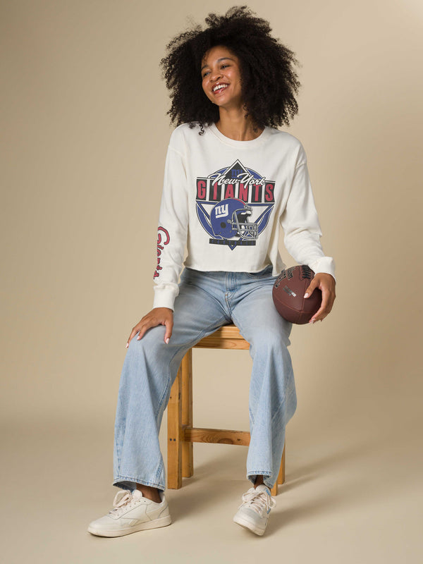 Junk Food Clothing Women's New York Giants Helmet Crop Fleece Vintage White