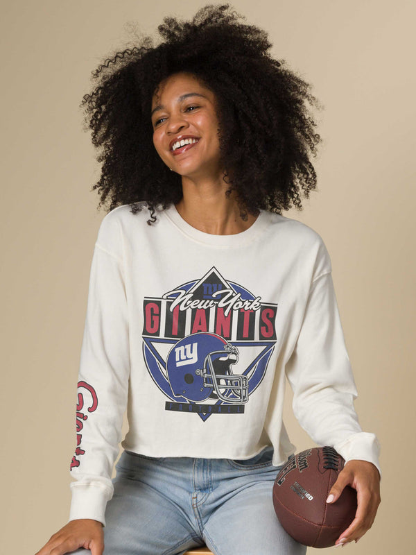 Junk Food Clothing Women's New York Giants Helmet Crop Fleece Vintage White