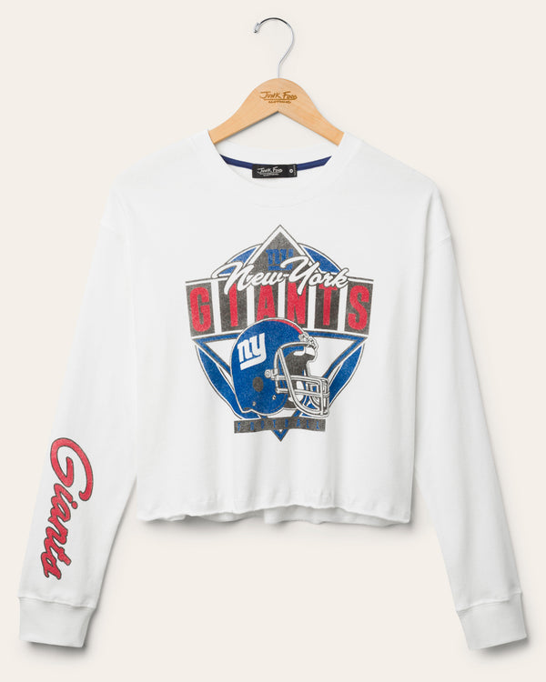 junk food clothing Women's New York Giants Helmet Crop Fleece Vintage White
