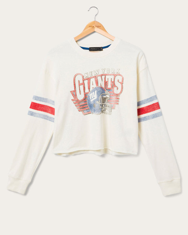 junk food clothing Women's New York Giants Kickoff Crop Crew Fleece Vintage White