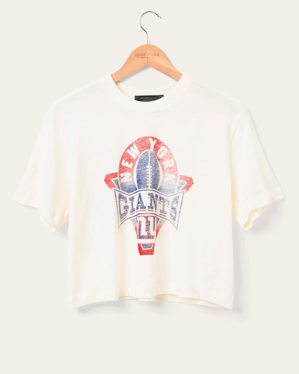 junk food clothing Women's New York Giants Mock Neck Crop Tee Vintage White