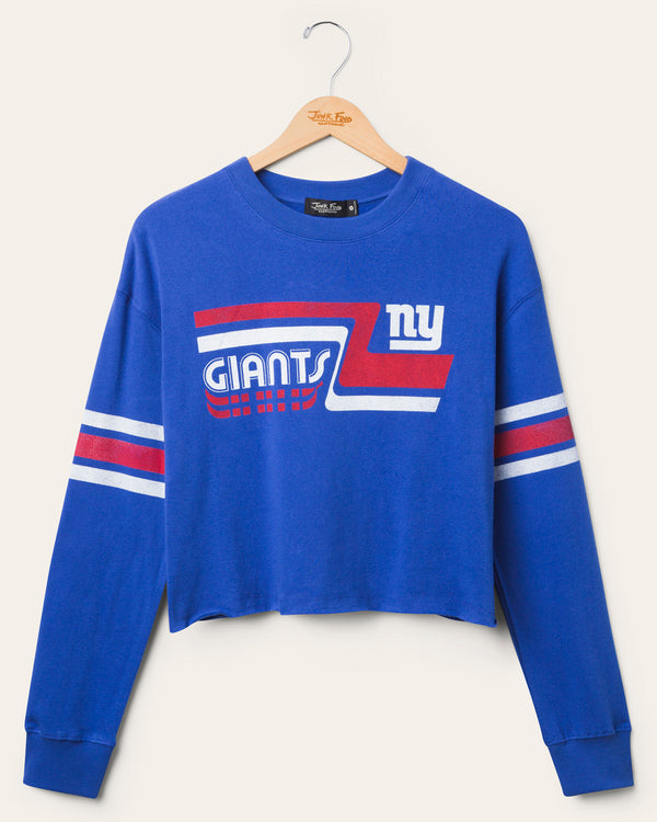junk food clothing Women's New York Giants Retro Crop Fleece Liberty