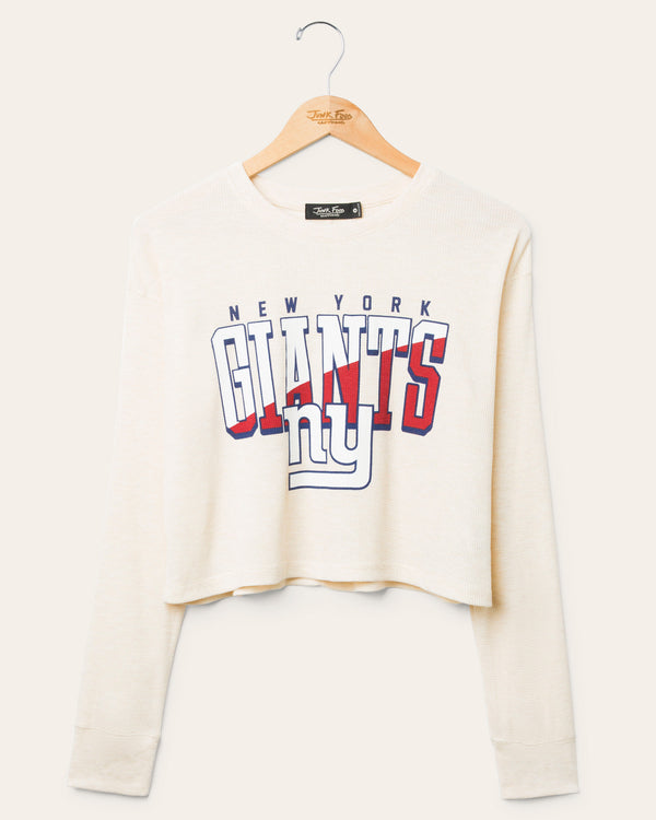 junk food clothing Women's New York Giants Slant Crop Thermal Oatmeal