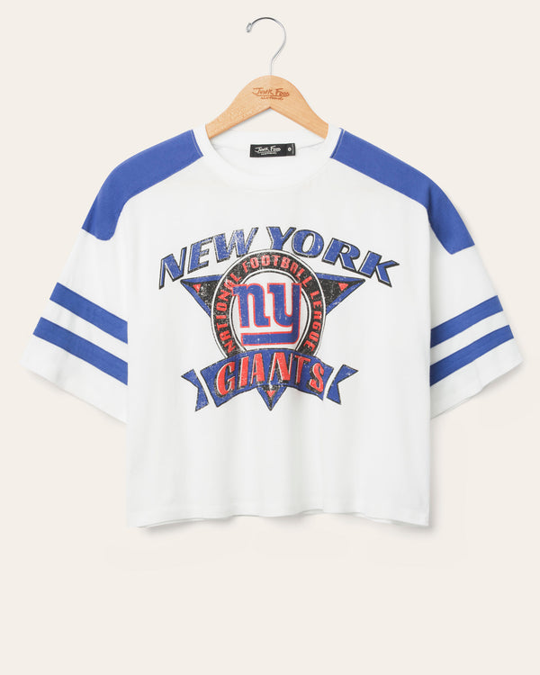 junk food clothing Women's New York Giants Striped Crop Tee Vintage White/Liberty