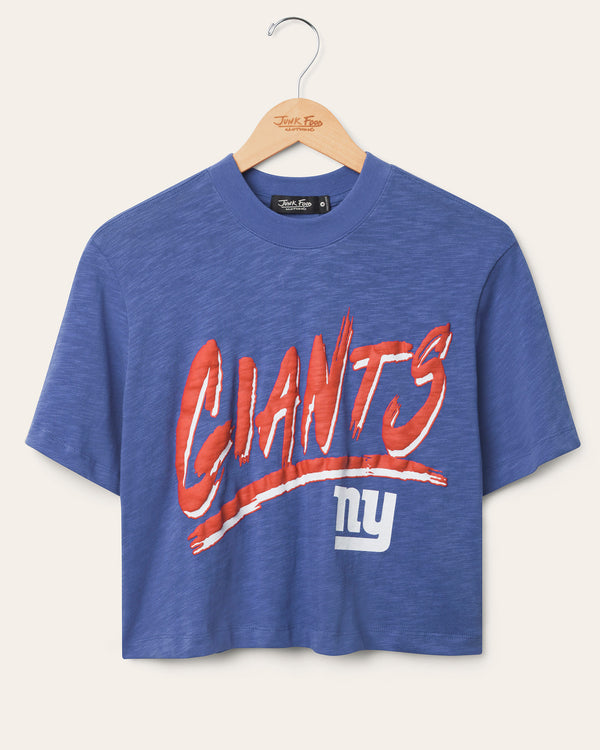 junk food clothing Women's New York Giants Thrill Mock Neck Crop Tee Liberty