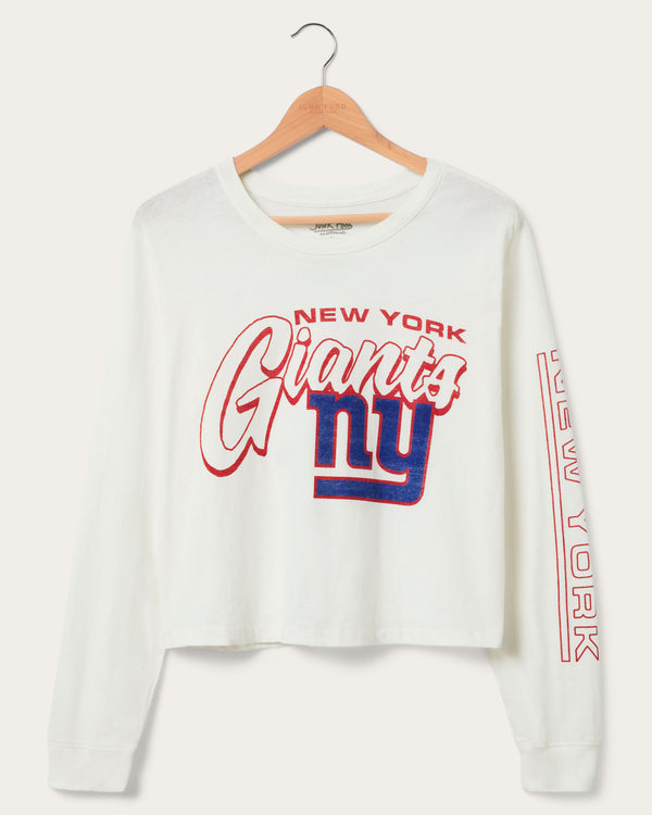 junk food clothing Women's New York Giants Touchdown Long Sleeve Crop Tee White