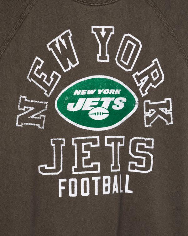 Junk Food Clothing Women's New York Jets Flocked Raglan Crew Fleece Vintage Black