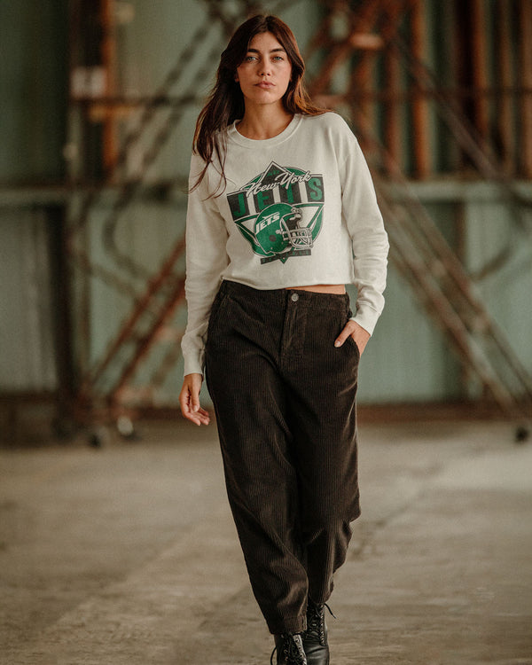 Junk Food Clothing Women's New York Jets Helmet Crop Fleece Vintage White