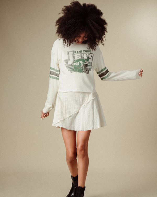 Junk Food Clothing Women's New York Jets Kickoff Crop Crew Fleece Vintage White