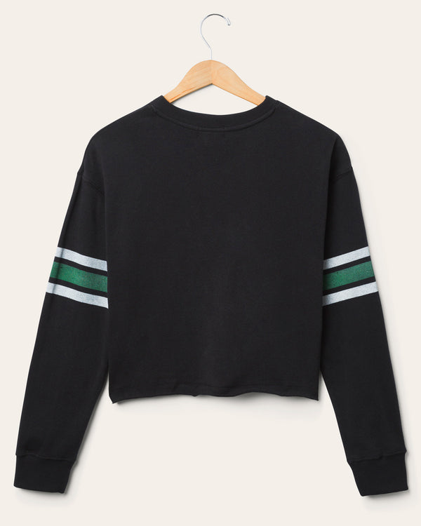 Junk Food Clothing Women's New York Jets Retro Crop Fleece True Black