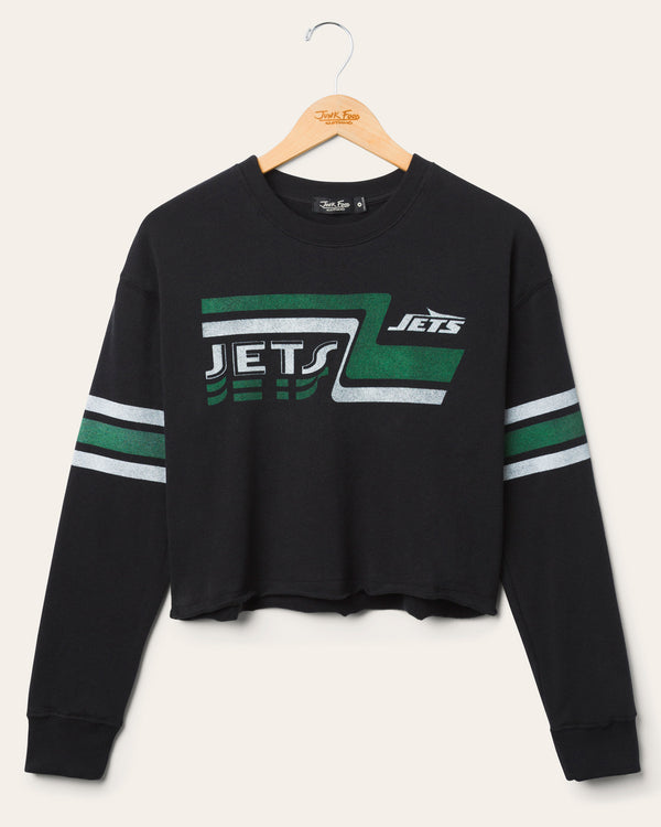 junk food clothing Women's New York Jets Retro Crop Fleece True Black
