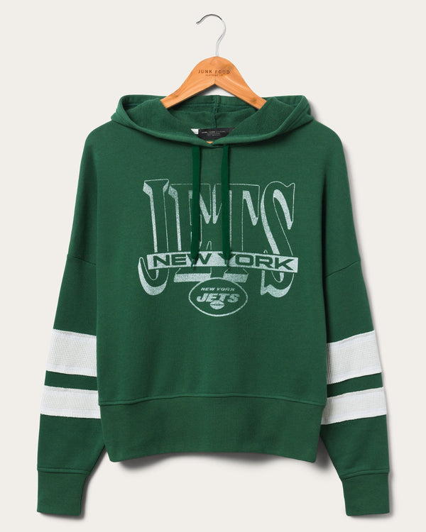 junk food clothing Women's New York Jets Stripe Hoodie Hunter