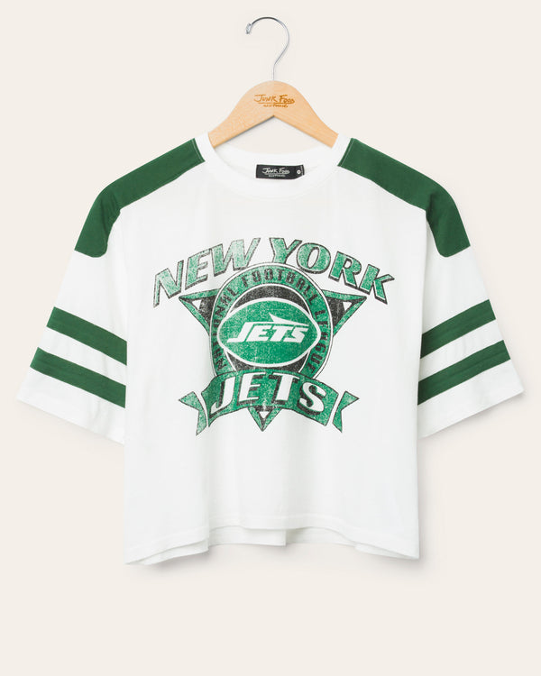 junk food clothing Women's New York Jets Striped Crop Tee